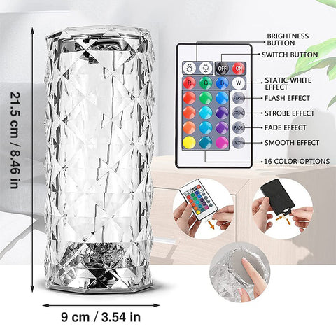stolní diamantová křišťálová lampa