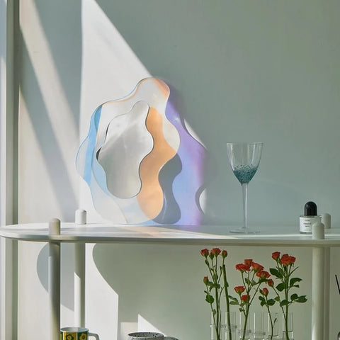 onregelmatige vlek spiegel spiegelende acryl spiegel Deense pastel esthetiek kamerinrichting