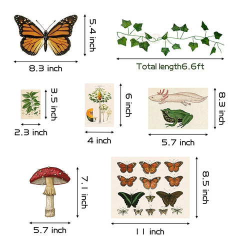 sada estetických dekorací pokoje v cottagecore, botanických vintage nástěnných dekorací