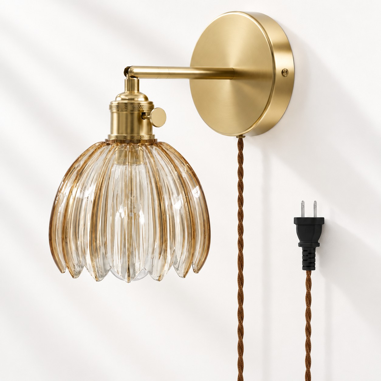 Amber tulip glass plug-in wall sconce