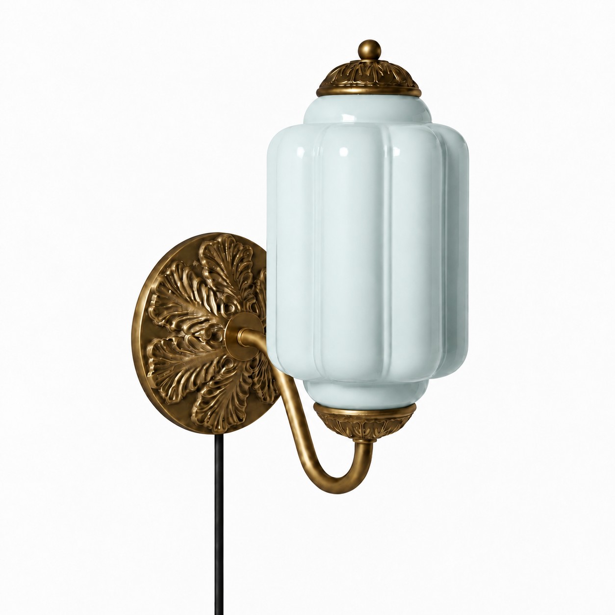 Eloise fluted milk-glass plug-in wall sconce
